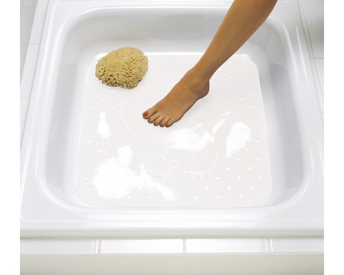 Baignoire avec tapis antidérapant, éponge naturelle et pied