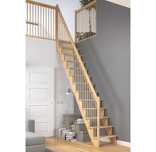 Escalier à limons Pertura Filia bois de hêtre lamellé-collé sans contremarches verni droit 12 Pièce(s) marches/13 pas de marche garde-corps à barres verticales
