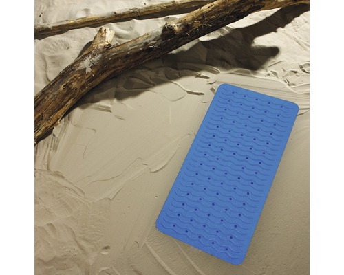 Blaue Badewannenmatte mit Wellenmuster und Saugnäpfen