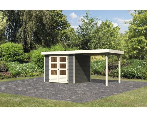 Abri de jardin Karibu Kodiak 3 avec toit en appentis de 2,2 m 462x217 cm gris terre cuite