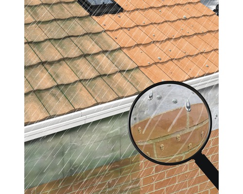 Toit avec tuiles et pluie avec loupe