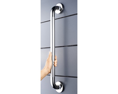 Barre d''appui murale en acier inoxydable maintenue par une main