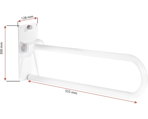 Barre d''appui rabattable de dimensions 555 mm x 300 mm x 128 mm pour la salle de bain