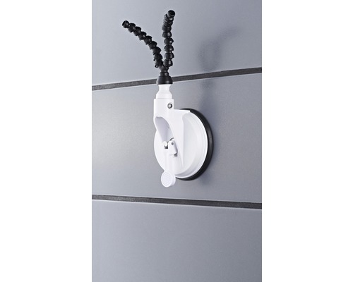 Flexibler Saugnapfhalter mit zwei flexiblen Armen zur Befestigung an glatten Oberflächen