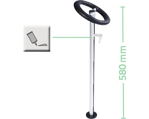 Duscharm mit Haltegriff, 580 mm Höhe, Symbol für Klebstoffmontage