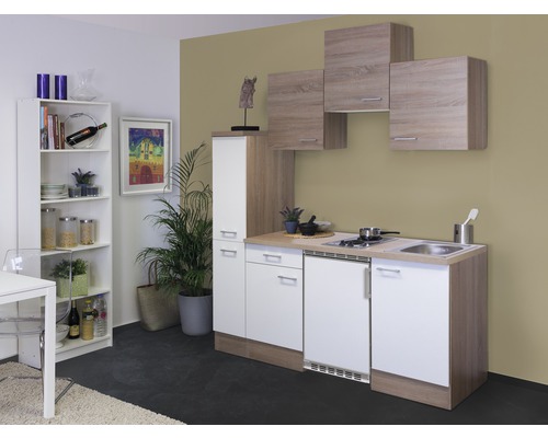 Kitchenette avec appareils Flex Well Samoa 180 cm couleur de façade blanc chêne Sonoma - couleur du corps chêne Sonoma 00009878