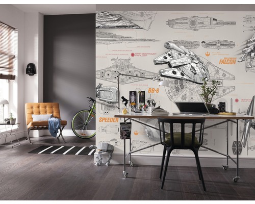 Bureau avec papier peint Star Wars, bureau et chaise