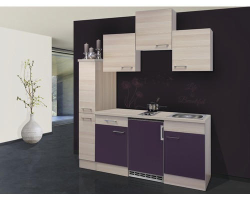 Flex Well Singleküche mit Geräten Focus 180 cm akazie aubergine matt zerlegt Variante reversibel 00009884