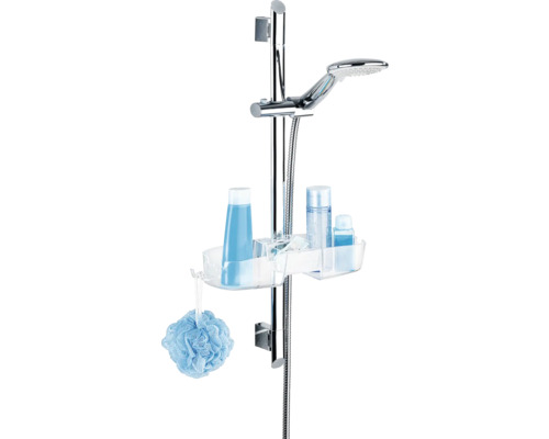 Barre de douche avec pommeau de douche et étagère pour produits de bain