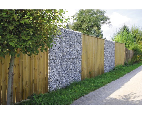 Clôture en gabion avec panneaux en bois pour le jardin