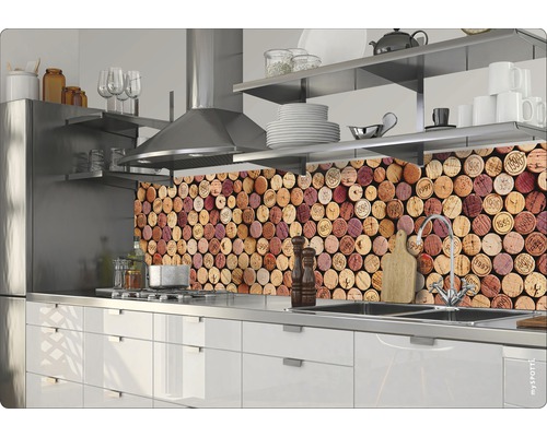 Crédence de cuisine avec motif en liège dans une cuisine moderne.