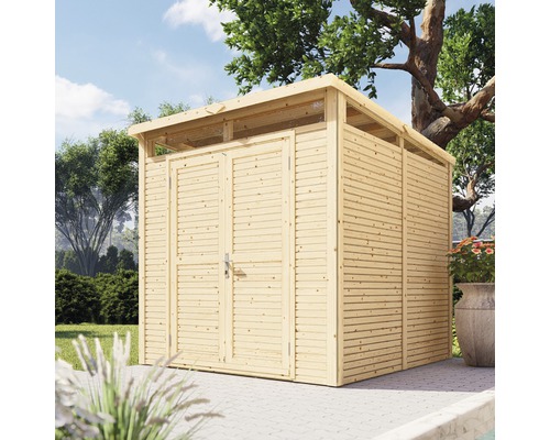 Gartenhaus Bertilo Woodline Pultdach mit Fussboden 226 x 234 cm natur