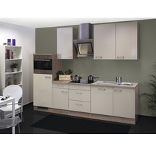 Cuisine avec éléments suspendus, évier, plaque de cuisson et four encastrable dans un design moderne