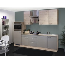 Küchenzeile mit Spüle, Kochfeld, Backofen und Dunstabzugshaube in modernem Design