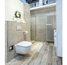 Modernes Badezimmer mit Hänge-WC, Dusche und Heizkörper