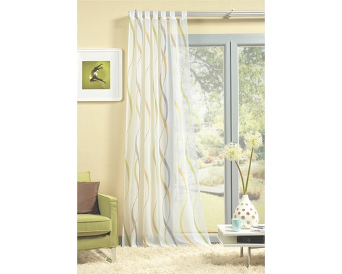 Dekoschals mit Schlaufenaufhängung, transparent, mit Streifenmuster vor einem Fenster