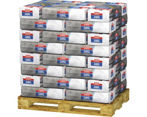 Palette de sacs de colle à carrelage de la marque Lugato