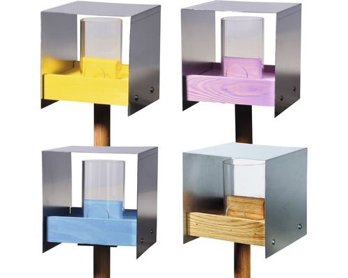 Bougeoir photophore avec verre en métal et bois, quatre couleurs différentes