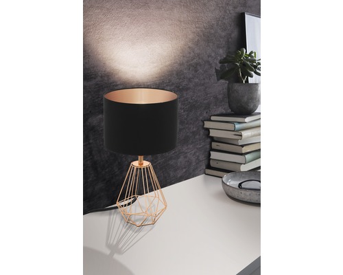 Lampe de table acier/textile 1 ampoule hxØ 305x165 mm Carlton noir/cuivre