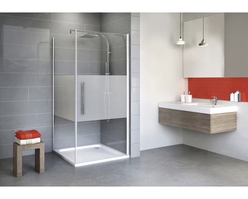 Porte pivotante avec paroi latérale Schulte Alexa Style 2.0 900x800x1920 mm verre véritable sobre blanc Salle de bains avec cabine de douche, lavabo et miroir