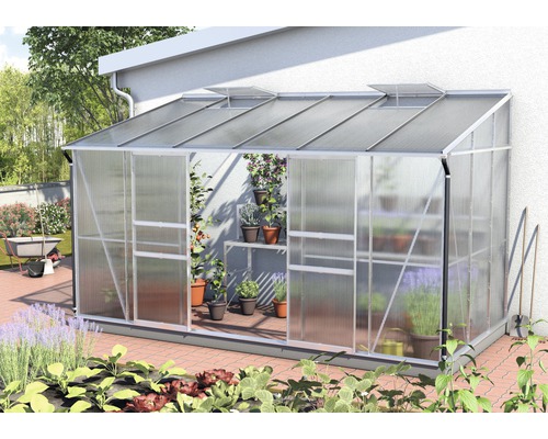 Serre adossée Vitavia Ida 7800 panneaux alvéolés 4 mm 201x387 cm aluminium