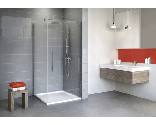 Drehtür mit Seitenwand Schulte Alexa Style 2.0 90x80 cm Echtglas klar hell chromoptik