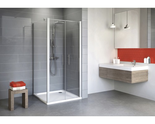 Porte battante avec paroi latérale Schulte Alexa Style 2.0 800x800x1920 mm verre véritable transparent clair alu naturel