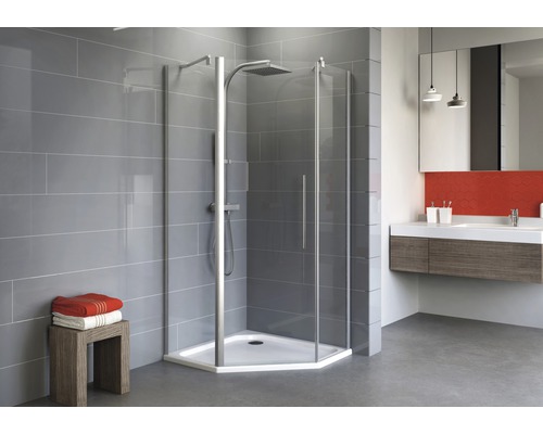 Douche pentagonale Schulte Alexa Style 2.0 900x900x1920 mm verre véritable transparent clair alu naturel