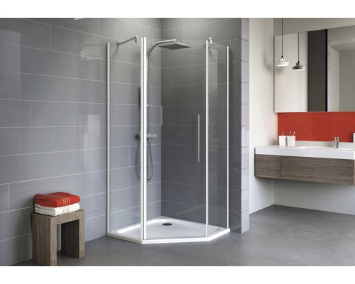 Douche pentagonale Schulte Alexa Style 2.0 900x900x1920 mm verre véritable transparent clair blanc