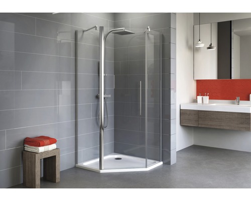 Douche pentagonale Schulte Alexa Style 2.0 900x900x1920 mm verre véritable transparent clair aspect chrome