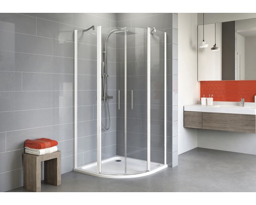 Douche ronde Schulte Alexa Style 2.0 R550 800x900x1920 mm verre véritable transparent clair blanc