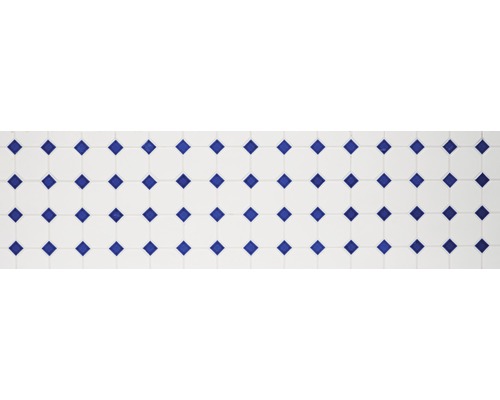 Muster von weissen Bodenfliesen mit blauen Rauten