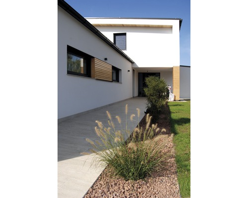 Vue extérieure d''une maison moderne avec allée de jardin et plantations