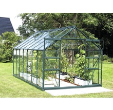 Serre avec verre et plantes dans le jardin