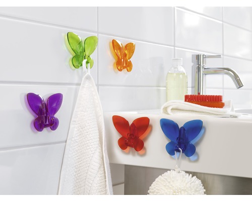 Crochets papillon multicolores pour montage mural dans la salle de bain