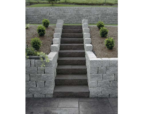 Escalier en pierre naturelle avec bordure latérale dans un jardin