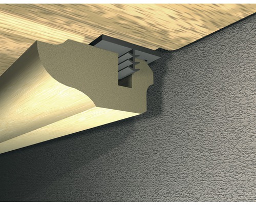 Coupe transversale d''une moulure pour montage au plafond