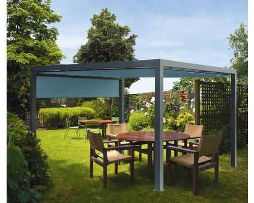 Pavillon Grau 300 x 300 cm Dessin 8901 blaugrau mit Senkrechtmarkise