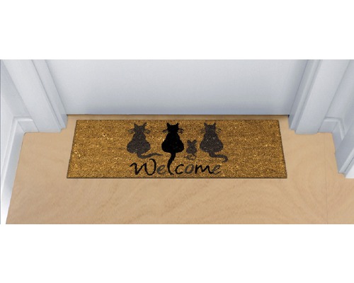 Fussmatte aus Kokosfaser mit Katzenmotiv und Willkommensgruss