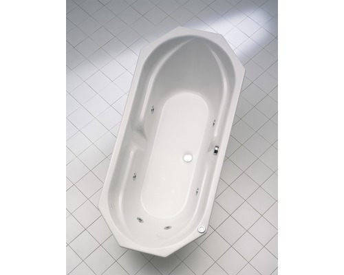Baignoire d''angle avec fonction tourbillon sur carrelage