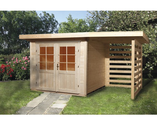 Abri de jardin en bois avec double porte et annexe