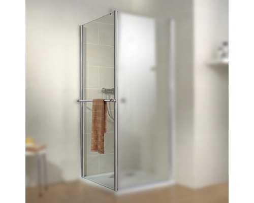 Paroi latérale pour porte pivotante Garant 800x2000mm verre véritable transparent clair effet chromé avec porte-serviettes