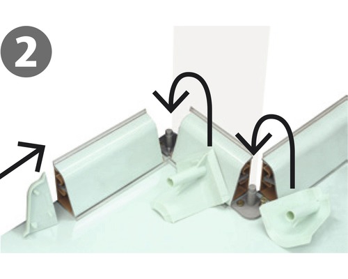 Image des raccords d''angle d''un profilé de finition murale avec instructions de montage.