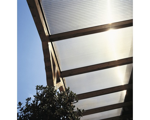 Toiture avec plaques ondulées translucides et construction en bois