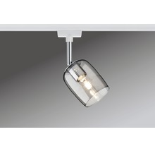 Schienenstrahler mit grauem Glasschirm an einer weißen Schiene