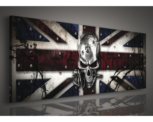 Toile décorative avec drapeau Union Jack, crâne et fil barbelé
