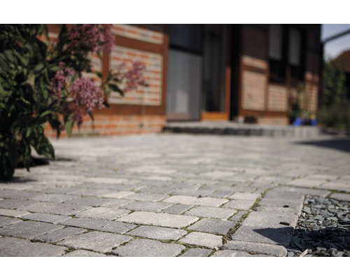 Allée pavée avec maison en arrière-plan.