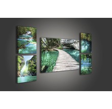Mehrteiliges Wandbild mit Naturmotiven von Seen und Wasserfällen