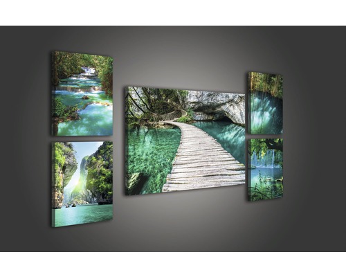 Mehrteiliges Wandbild mit Naturmotiven von Seen und Wasserfällen