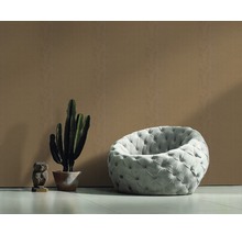 Scène avec papier peint marron, cactus, figurine décorative et fauteuil